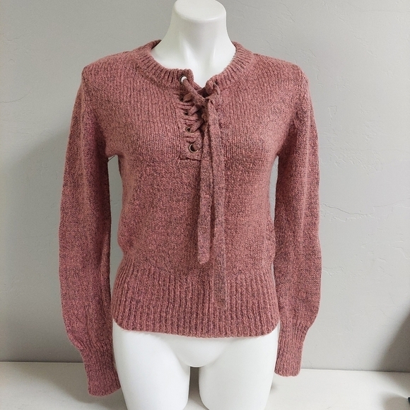 Love Tree Rose Pink‎ Sweater Lace Up Pull Over Size S Ribbed Trim - Picture 1 of 11